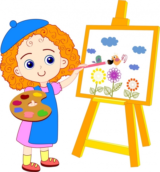 559x600 Painting Girl Drawing Colored Cartoon Cute Girl Icon Free Vector - Free Drawing Cartoon