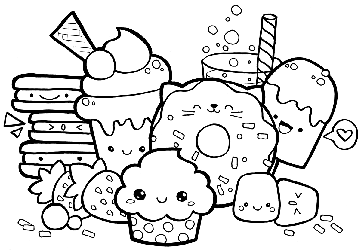 1200x832 Kawaii Food Doodle Free Printable Coloring Page - Free Drawing Com