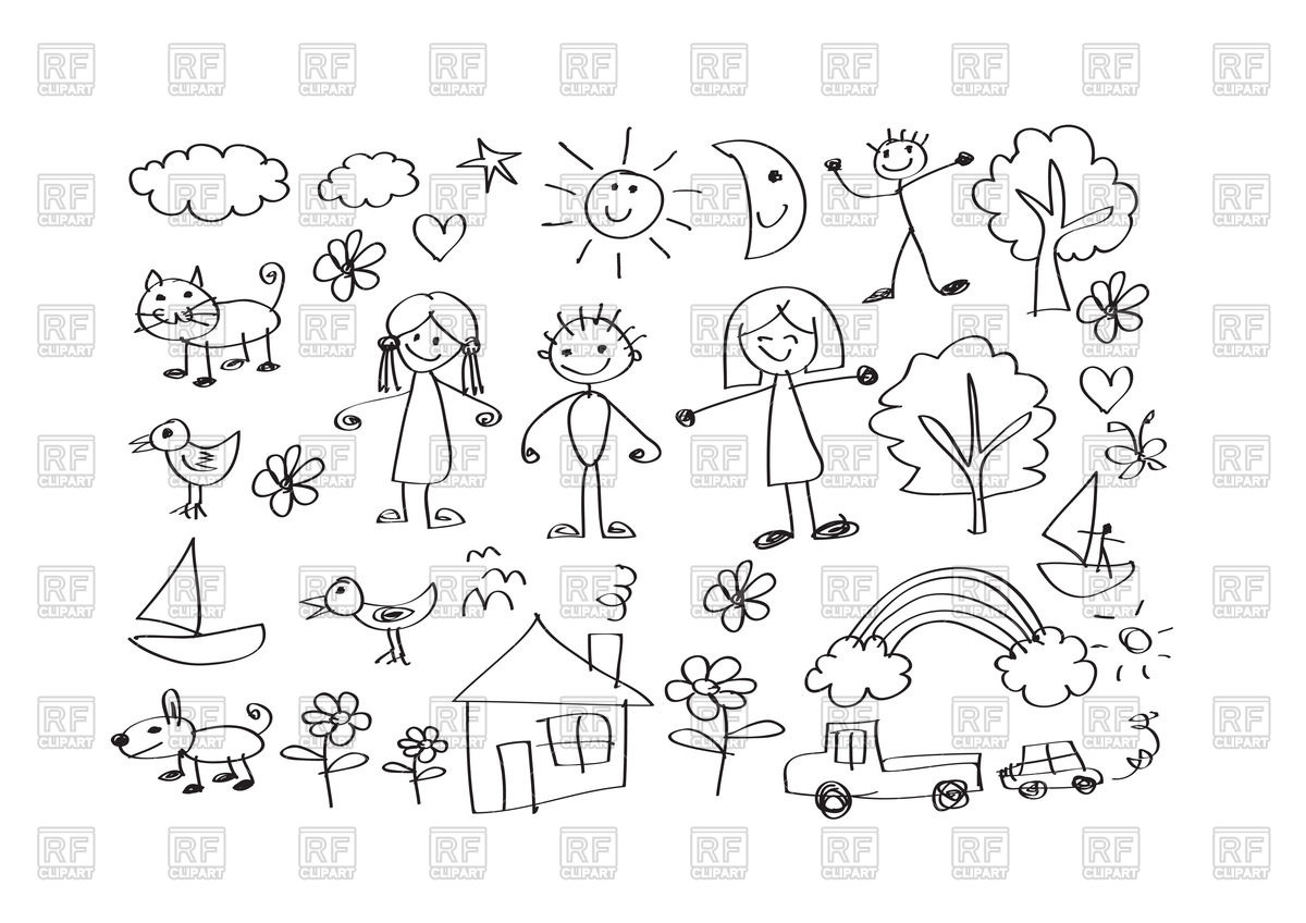 1200x848 kid's drawing with happy family vector image of people tumdee - Free Drawing For Kids