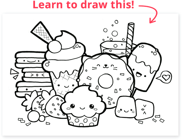 619x478 Kawaii Food Doodle Free Printable Coloring Page - Free Drawing Pics