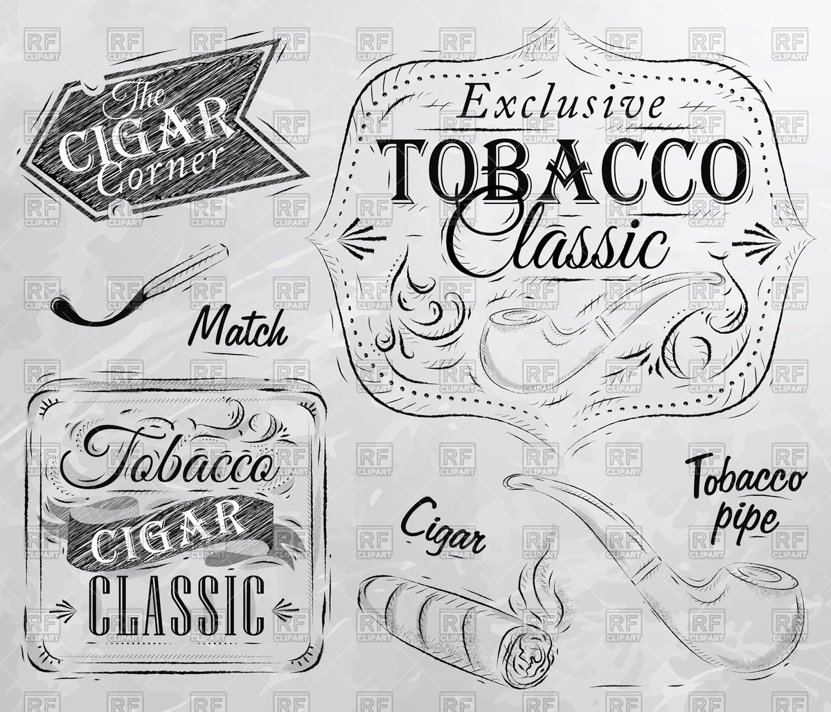 1200x1029 Set Of Tobacco And Smoking Pack Of Cigarettes Vintage Drawing - Free Drawing Pics
