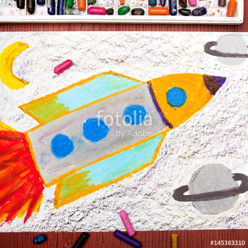 500x500 colorful drawing space rocket in the cosmos stock photo - Free Drawing Space