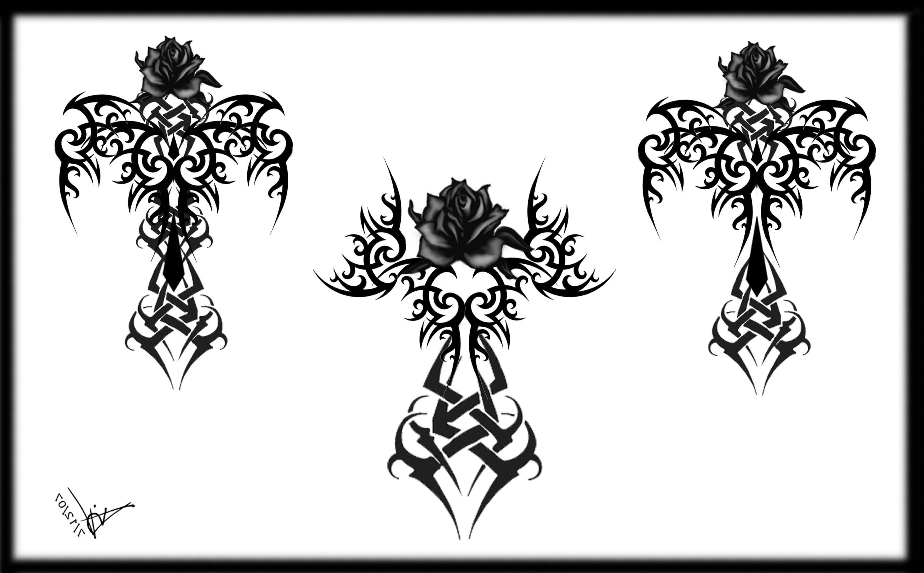 3000x1862 Top Cross Tattoos With Roses Vector Drawing Free Vector Art - Free Drawing Tattoos