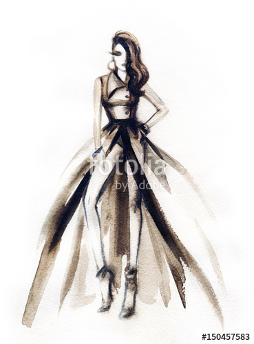 369x500 Woman In Elegant Dress Fashion Illustration Watercolor Painting - Free Fashion Drawing