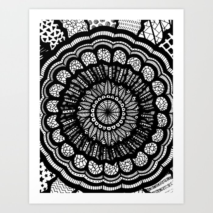700x700 Black And White Freehand Drawing Mandala Design Art Print - Free Hand Drawing