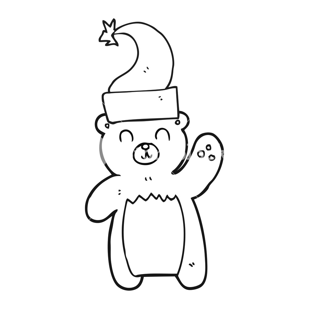 1000x1000 Freehand Drawing Of A Black And White Cartoon Teddy Bear Waving - Free Hand Drawing