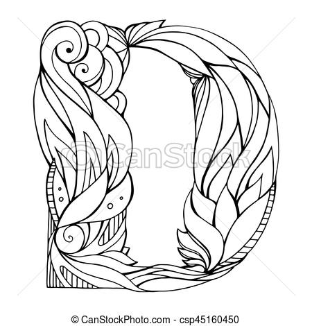 450x470 black and white freehand drawing capital letter d with floral - Free Hand Drawing