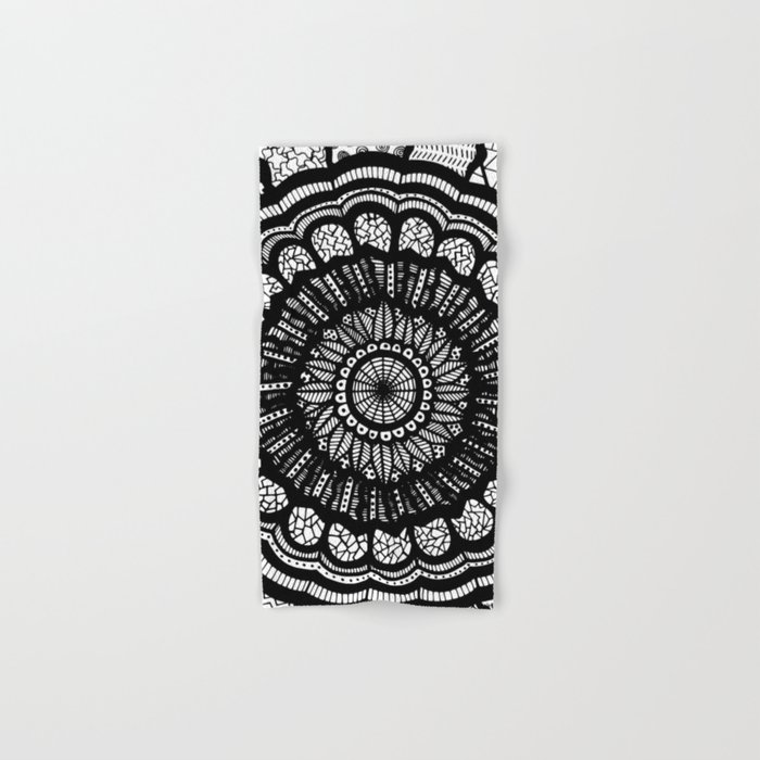 700x700 Black And White Freehand Drawing Mandala Design Hand Bath Towel - Free Hand Drawing Design