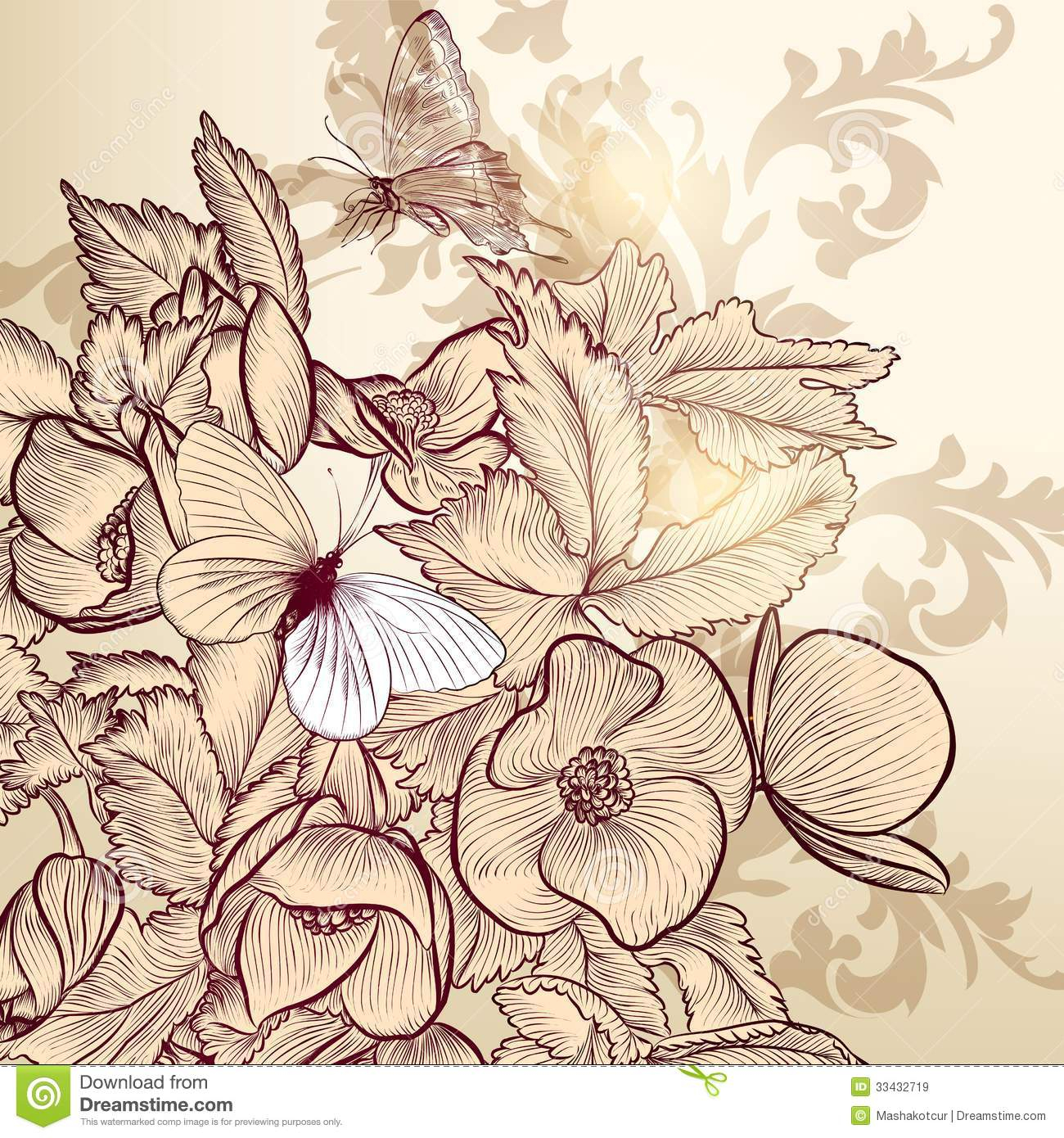 1300x1390 Free Hand Flower Drawings And Floral Vector Design With Hand Drawn - Free Hand Drawing Flowers