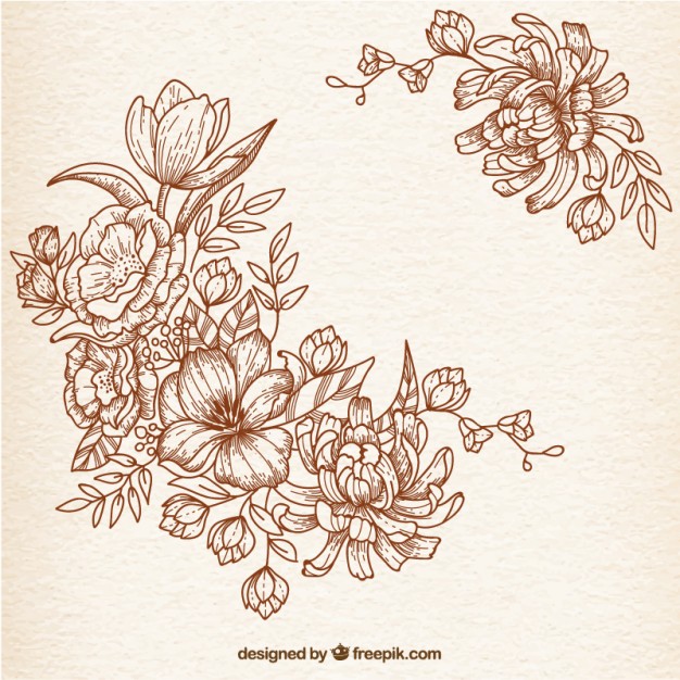 626x626 Hand Drawn Flowers In Retro Style Vector Free Download - Free Hand Drawing Flowers