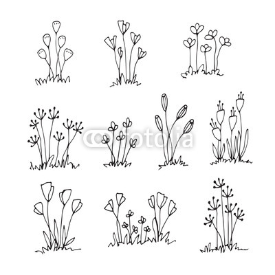 400x400 Set Of Outline Hand Drawn Flowers, Sketch Art, Freehand Drawing - Free Hand Drawing Flowers