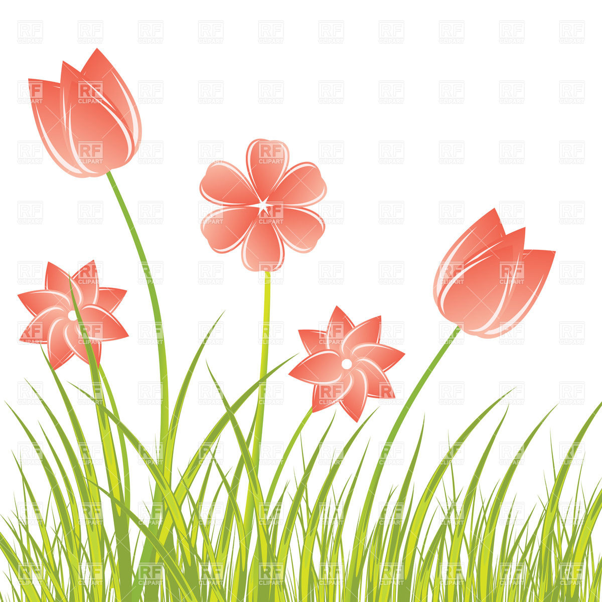 1200x1200 Stylized Hand Drawn Flowers In The Fresh Grass Vector Image - Free Hand Drawing Flowers