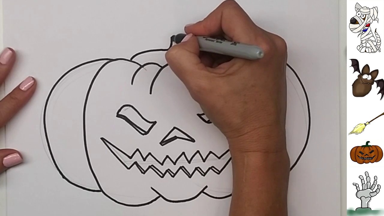 1280x720 How To Draw A Halloween Pumpkin Jack O Lantern Step - Free Pumpkin Drawing