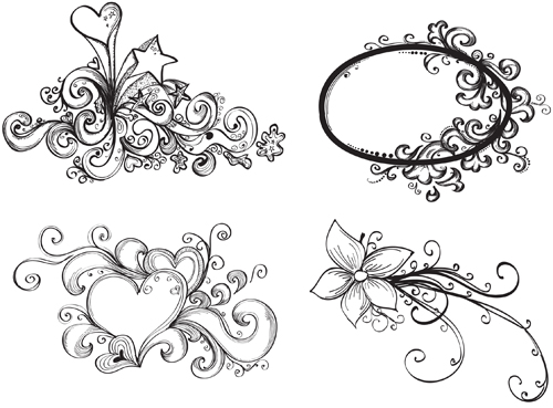 500x369 Floral Drawing Elements Free Vector Free Download - Free Vector Drawing