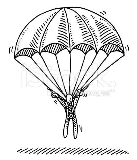 476x556 Hand Drawn Vector Drawing Of A Stick Figure Hanging On Parachute - Free Vector Drawing
