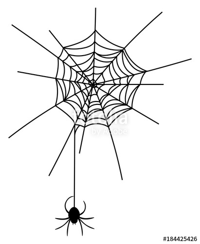 411x500 vector illustration of a spider on a cobweb black silhouette - Free Web Drawing