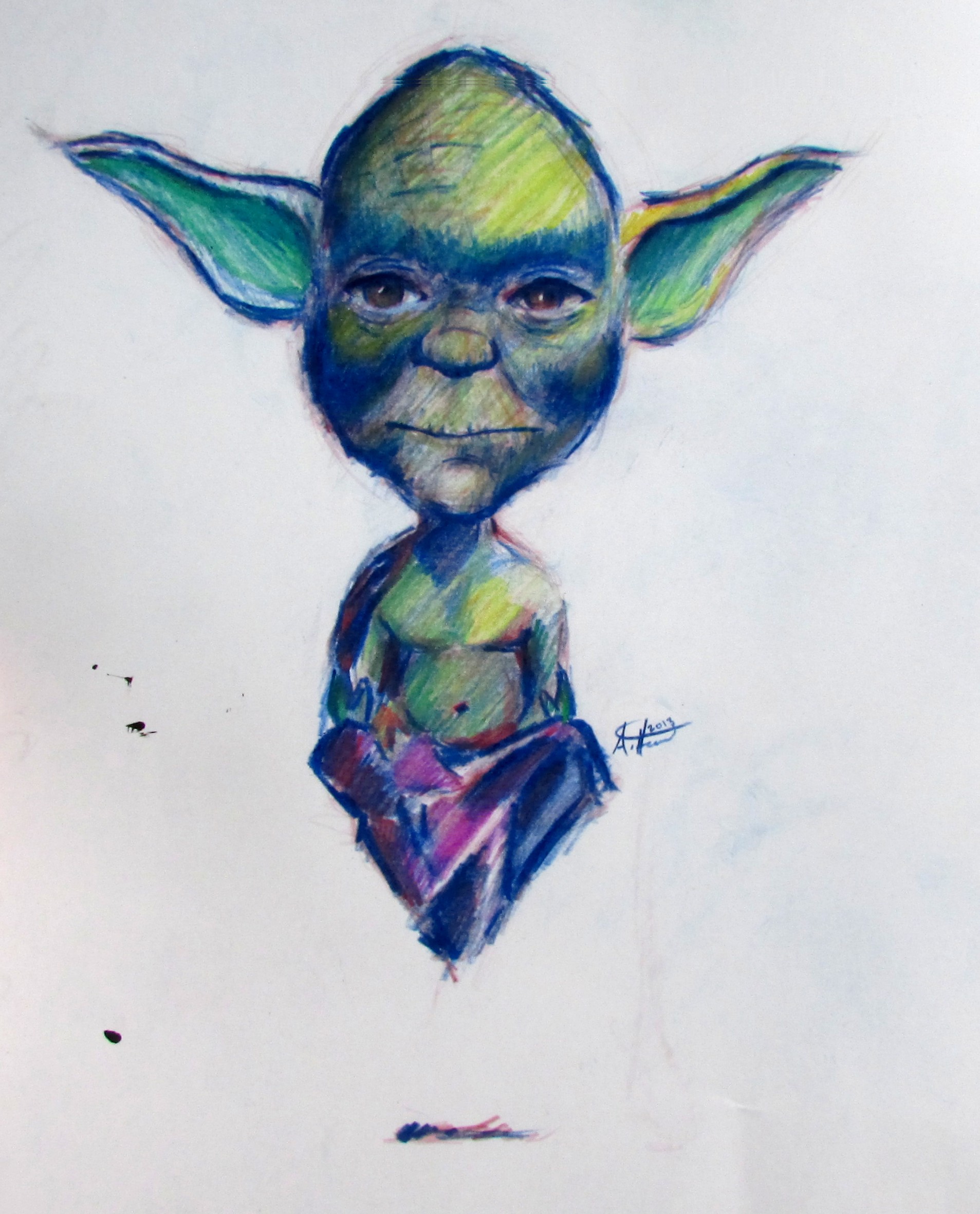 1907x2362 yoda on the rise, a colored pencil drawing of yoda levitating - Freelance Drawing Artist