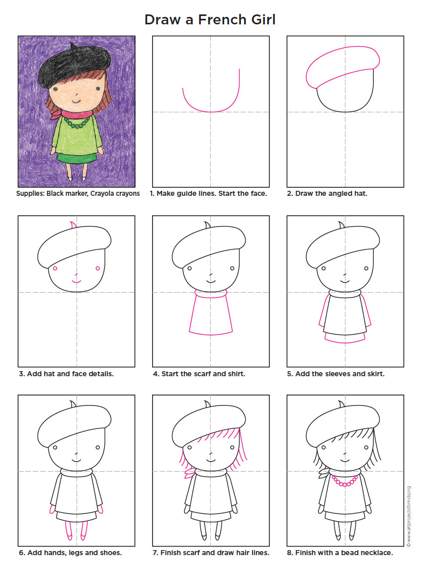 851x1147 draw a french girl art projects for kids - French Beret Drawing