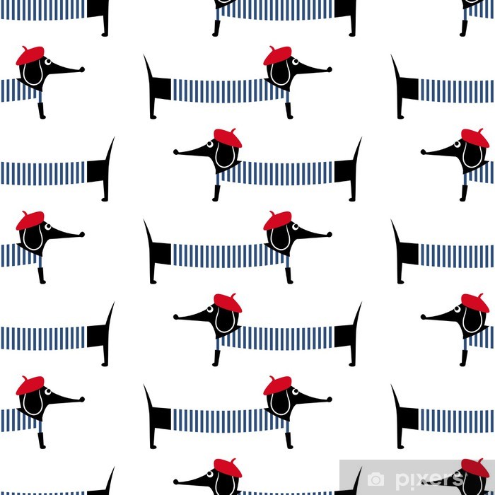 700x700 french style dog seamless pattern cute cartoon parisian dachshund - French Beret Drawing