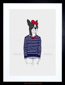 229x300 painting drawing fashion animals french bulldog beret framed print - French Beret Drawing