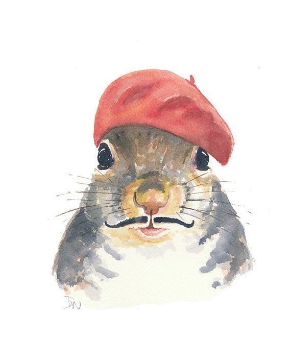 570x713 squirrel painting - French Beret Drawing