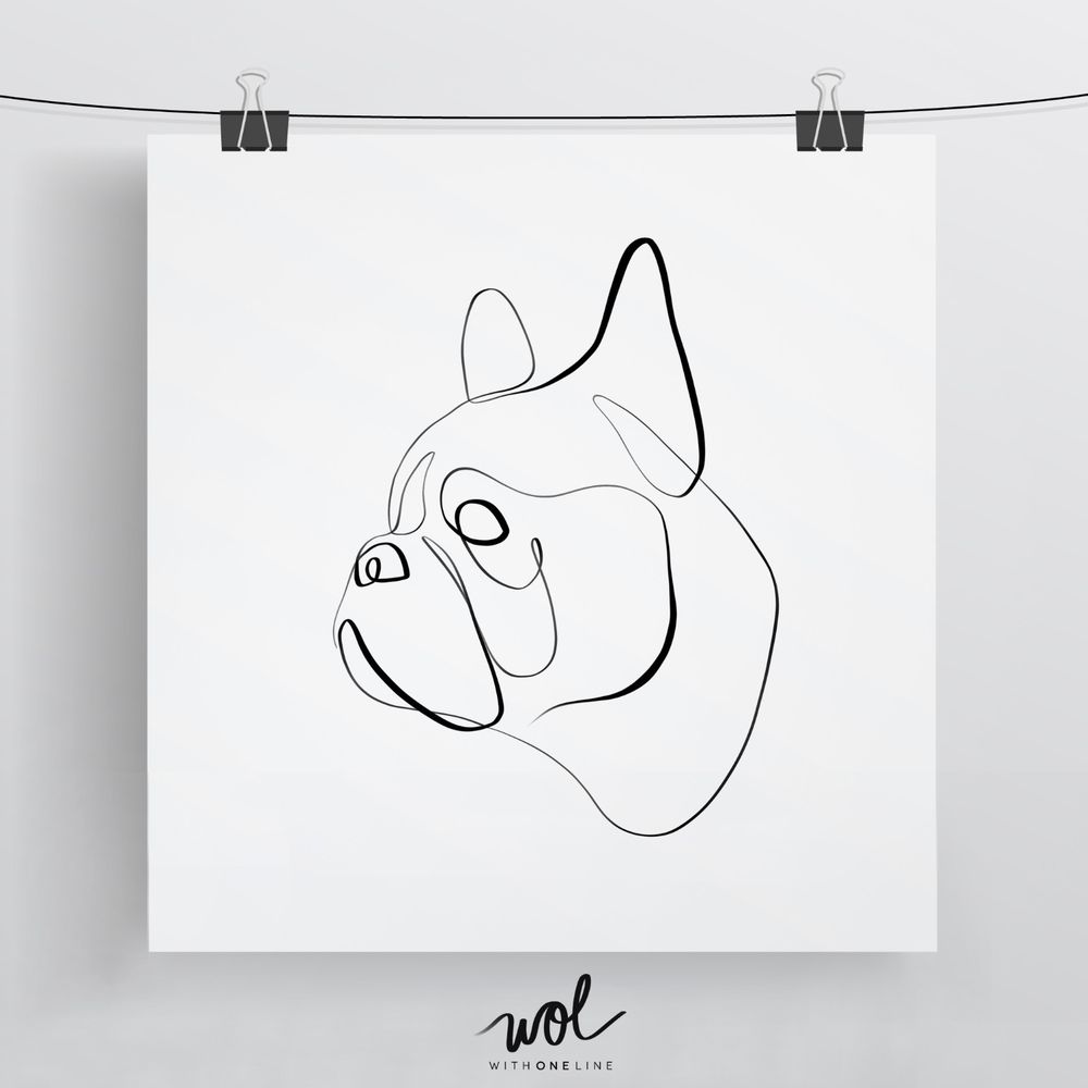 1000x1000 french bulldog art print, one line drawing, frenchie gift, minimal - French Bulldog Drawing
