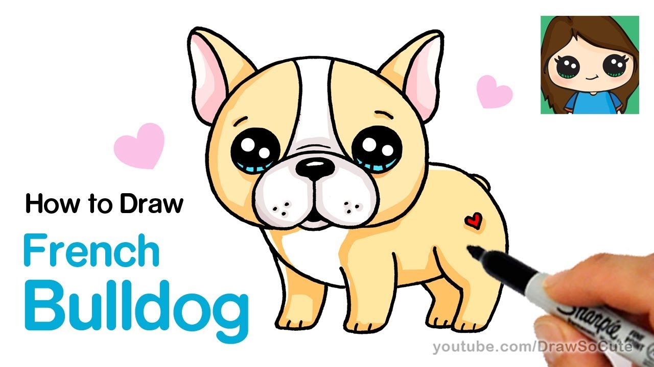 1280x720 how to draw a french bulldog easy cartoon puppy - French Bulldog Drawing