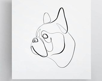 340x270 english bulldog art, bulldog print, dog art, one line drawing - French Bulldog Line Drawing