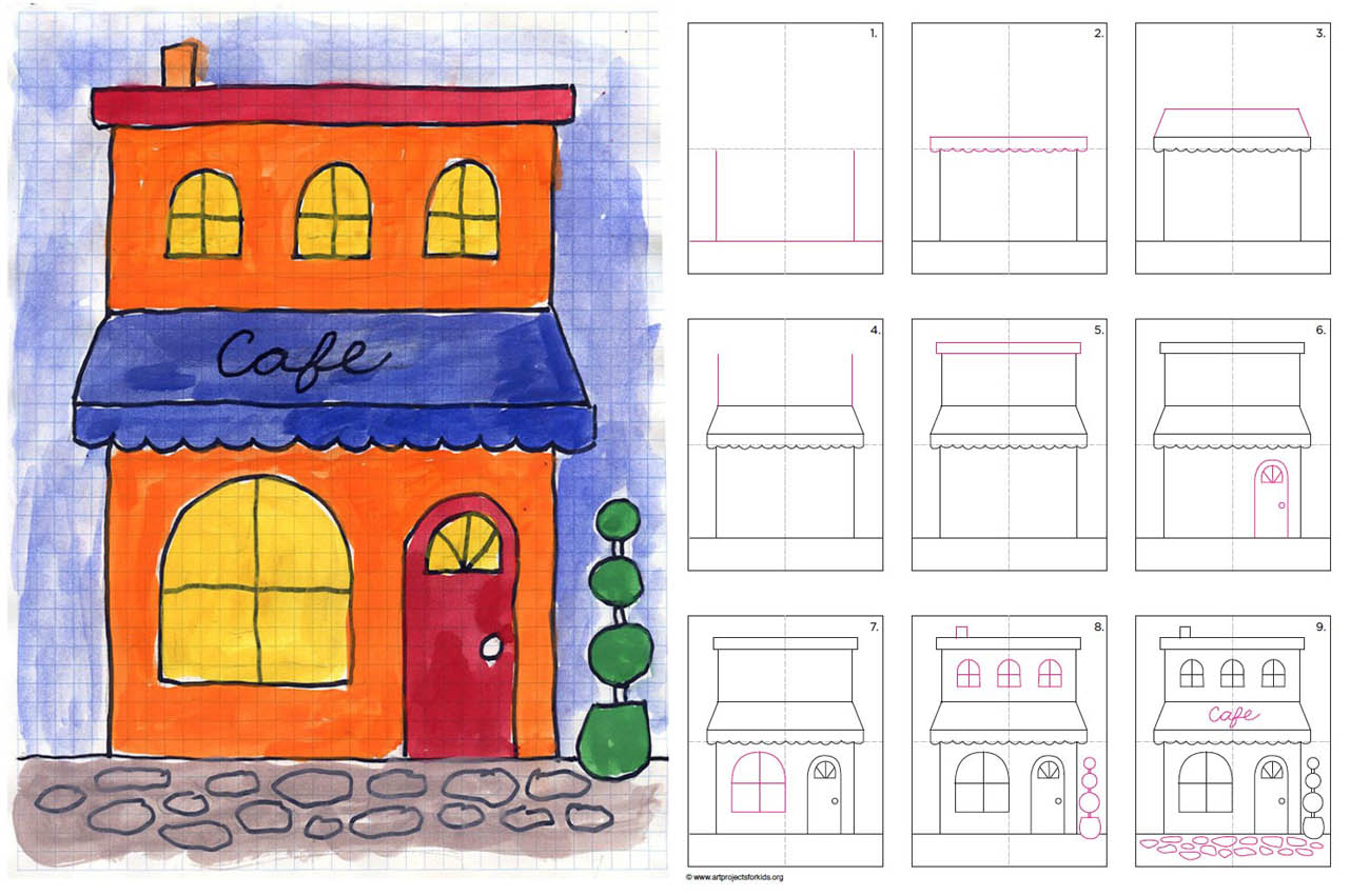 1300x851 draw a cafe art projects for kids - French Cafe Drawing