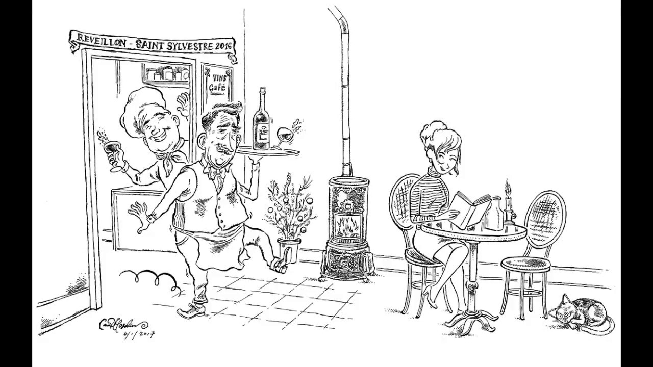 1280x720 drawing cartoons lady in french cafe - French Cafe Drawing