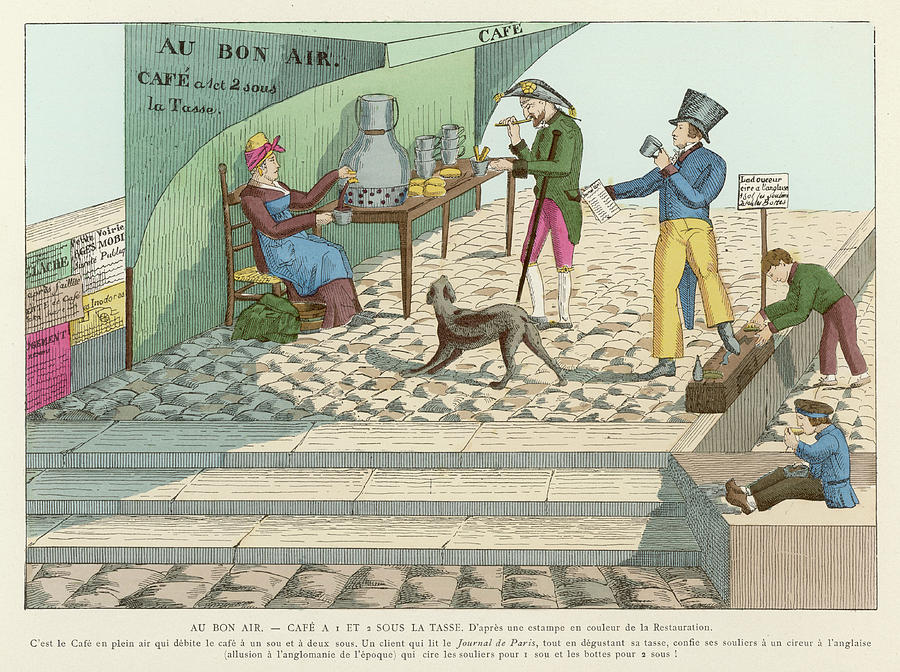 900x672 drinking outside in a french cafe drawing - French Cafe Drawing