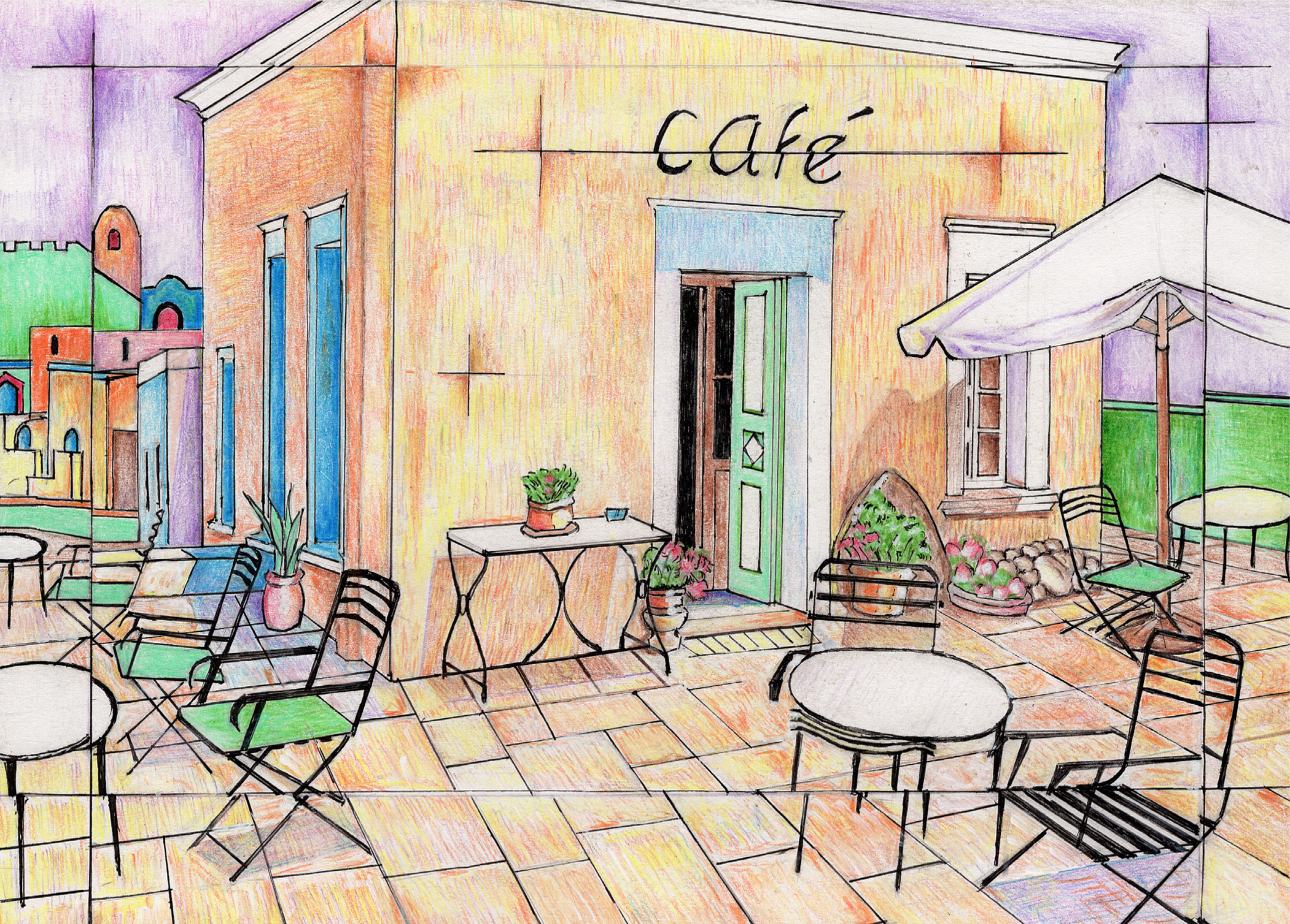 2101x1505 french cafe drawing - French Cafe Drawing