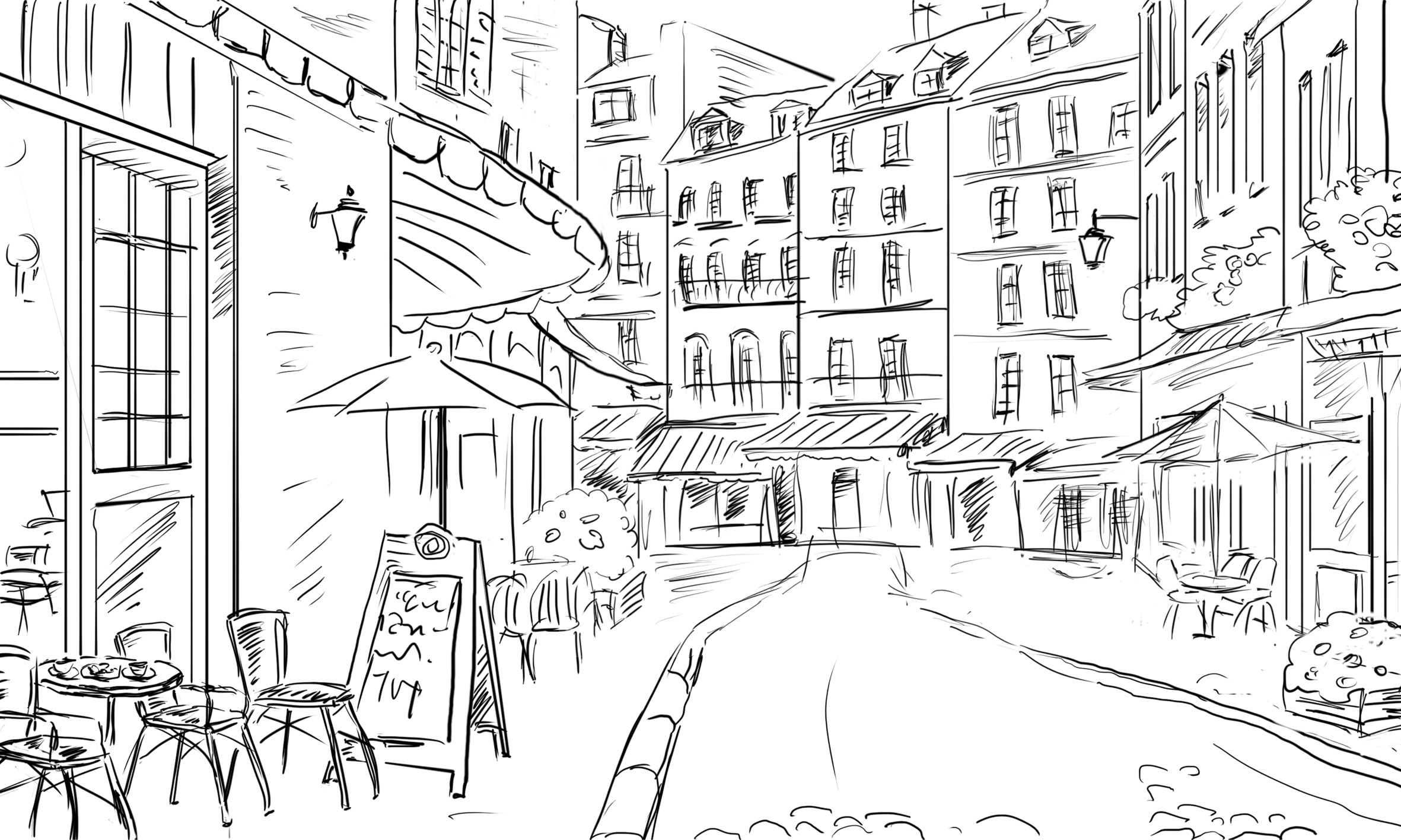 2362x1416 arte illust style - French Cafe Drawing
