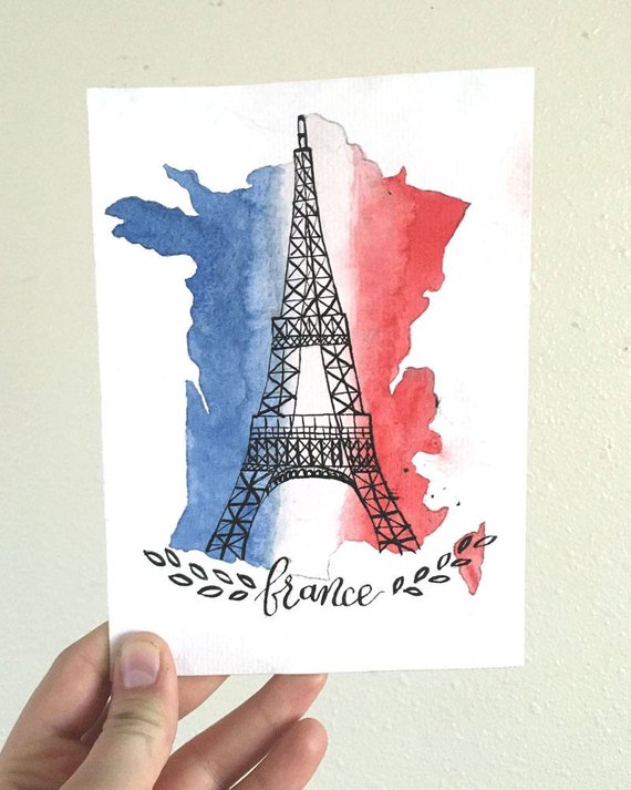 570x713 Country Of France Featuring The Eiffel Tower And The French Flag - French Flag Drawing