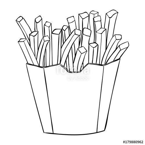 500x500 french fries in a paper cup black and white drawing stock image - French Fries Drawing