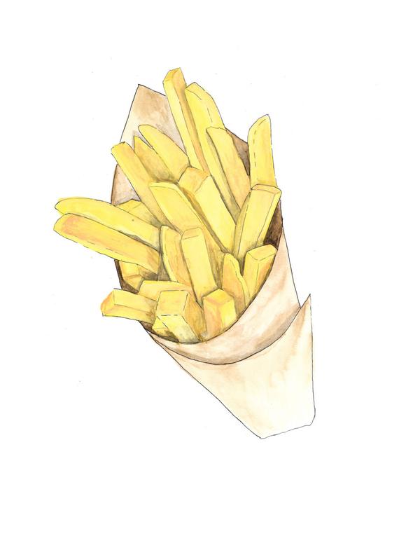 570x785 french fries paper cone hand drawn watercolor illustration etsy - French Fries Drawing