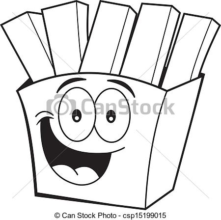 450x448 cartoon french fries black and white illustration of smiling - French Fries Drawing