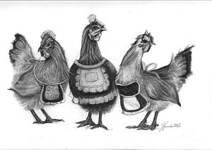 300x212 three french hens art fine art america - French Hen Drawing