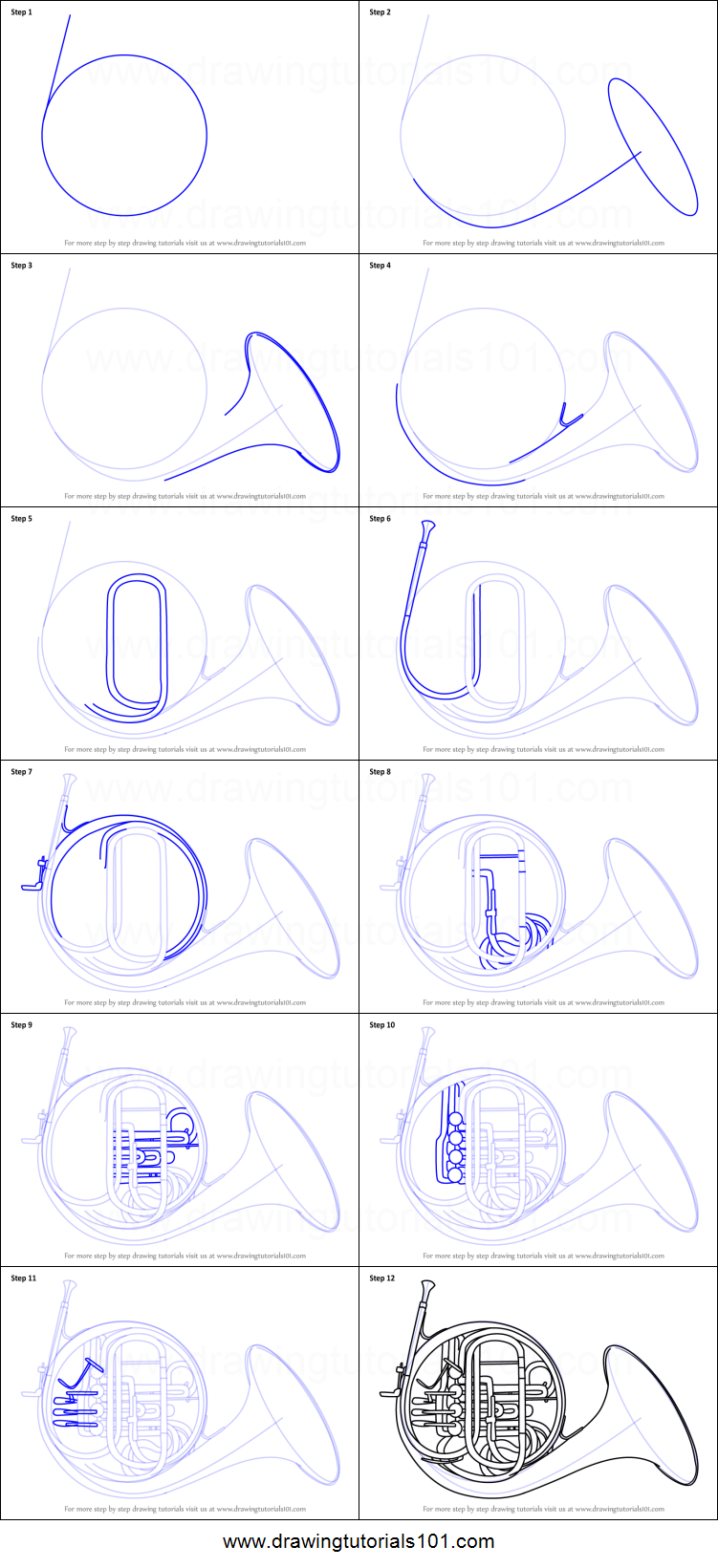 751x1641 how to draw a french horn printable step - French Horn Drawing