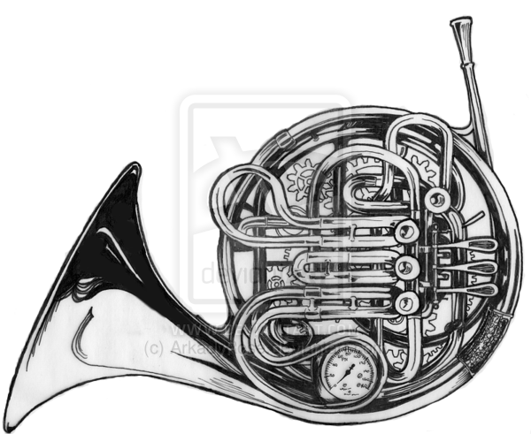 600x491 french horn drawings - French Horn Drawing