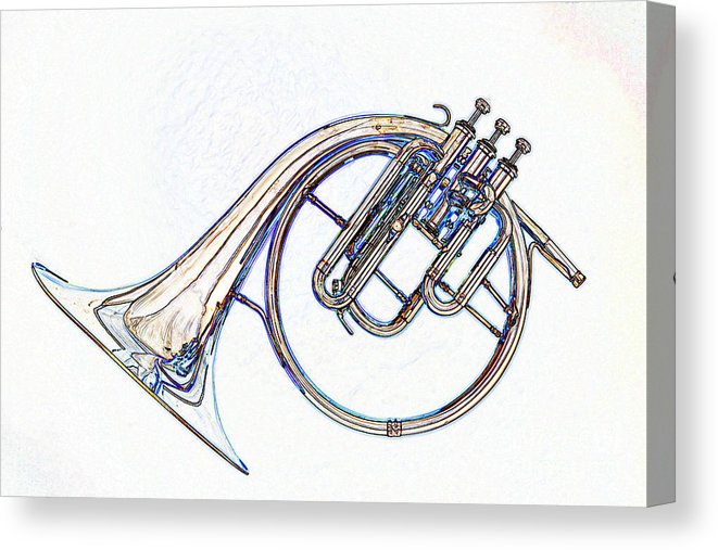 661x507 antique classic french horn color drawing canvas print - French Horn Drawing