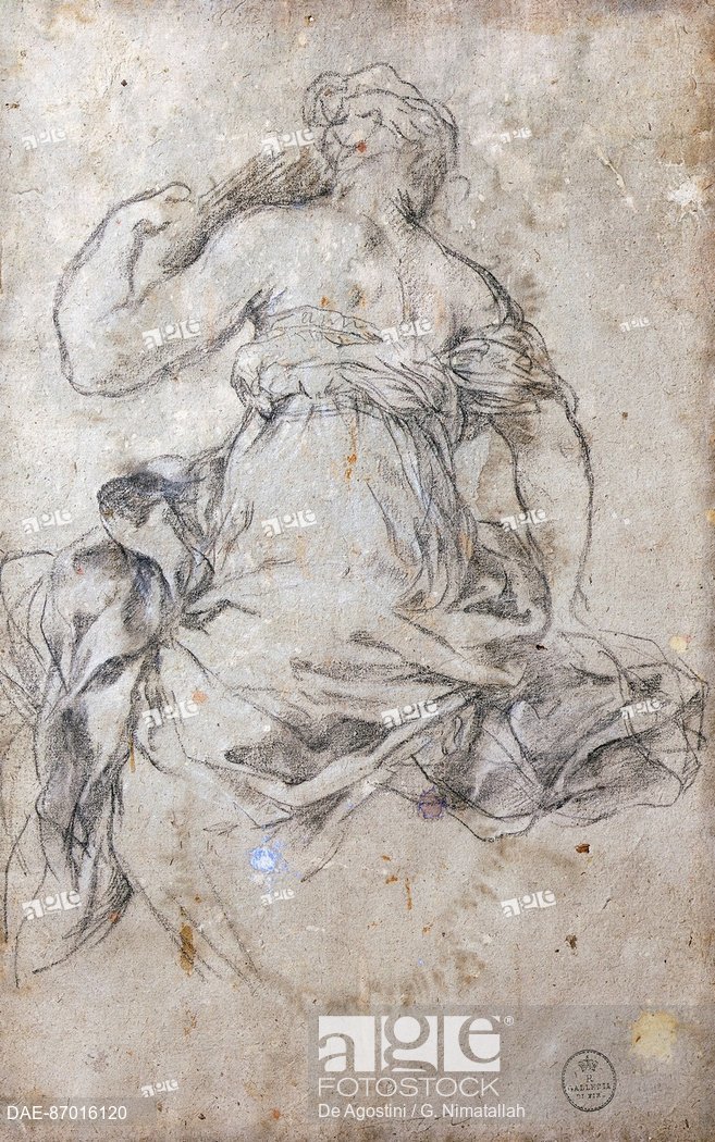 657x1050 Female Figure, Study For The Age Of Silver Fresco, Drawing - Fresco Drawing