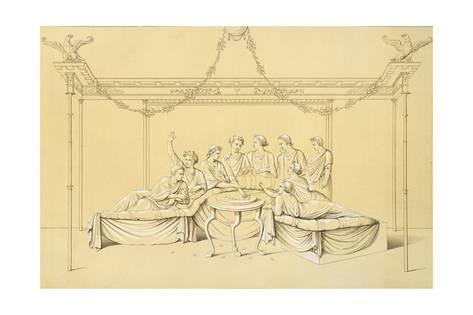 473x315 Reproduction Of A Drawing From A Fresco Depicting A Board Game - Fresco Drawing