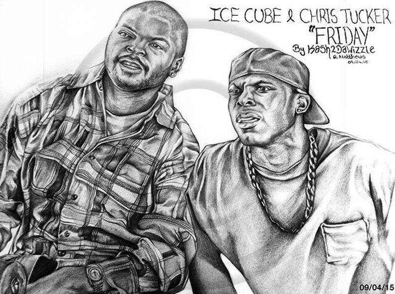 794x592 ice cube chris tucker in friday movie drawing etsy - Friday Drawing