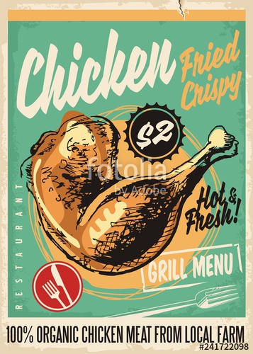 357x500 crispy fried chicken legs retro restaurant menu design - Fried Chicken Drawing