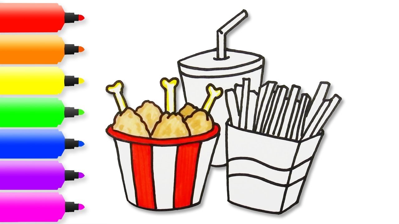 1280x720 learn colors with drawing fried chicken french fries coloring - Fried Chicken Drawing