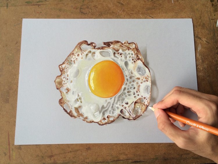 750x563 Artist Creates Realistic D Drawings - Fried Egg Drawing