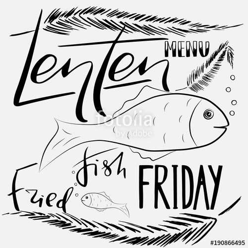 500x500 traditional menu for lent fasting celebration handwritten text - Fried Fish Drawing