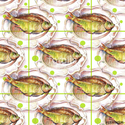 500x500 Fried Fish, Drawing, Watercolor, Pencil, Seamless Pattern Stock - Fried Fish Drawing