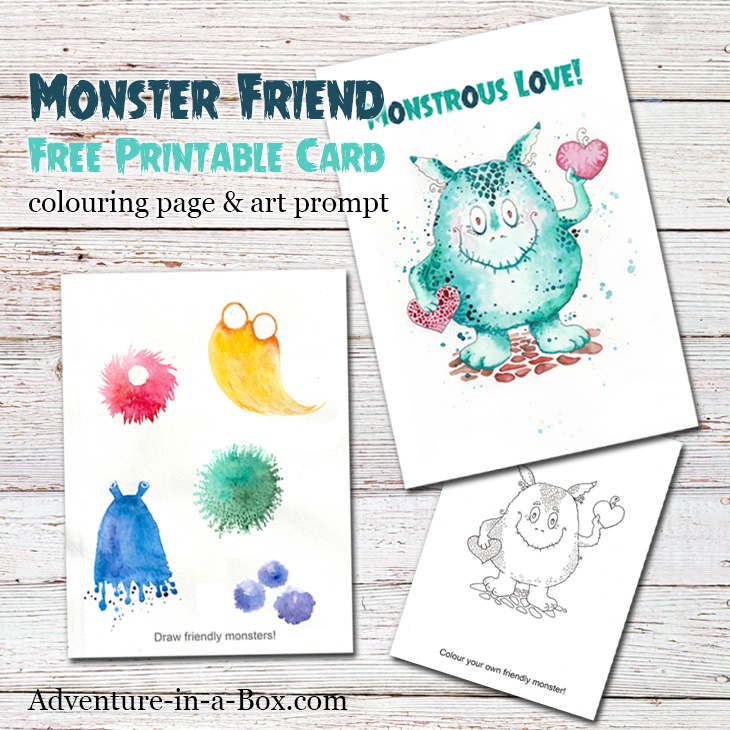 730x730 friendly monster free printable card, colouring - Friendly Drawing